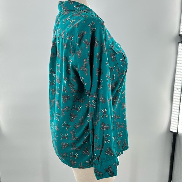Jaclyn Smith womens top size XL teal floral 100% cotton button down - Picture 4 of 14